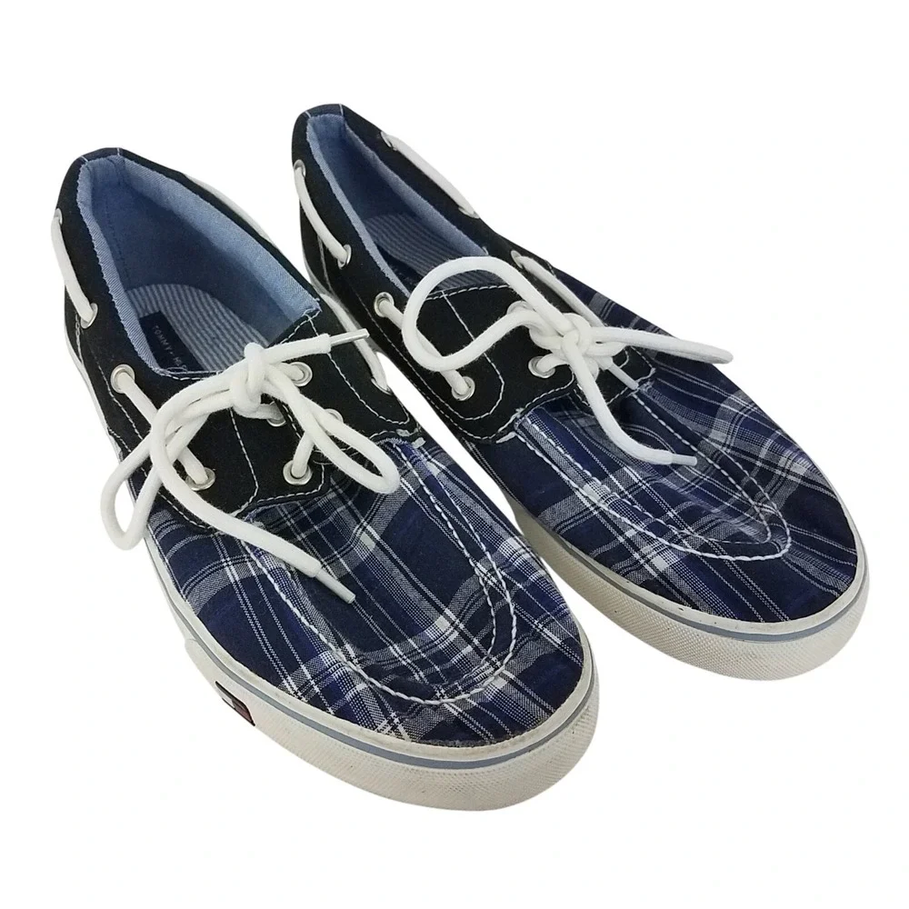 Tommy Hilfiger‎ TMFred Boat Shoes Mens 11.5 Blue Canvas Chekkers Lace Up SH168